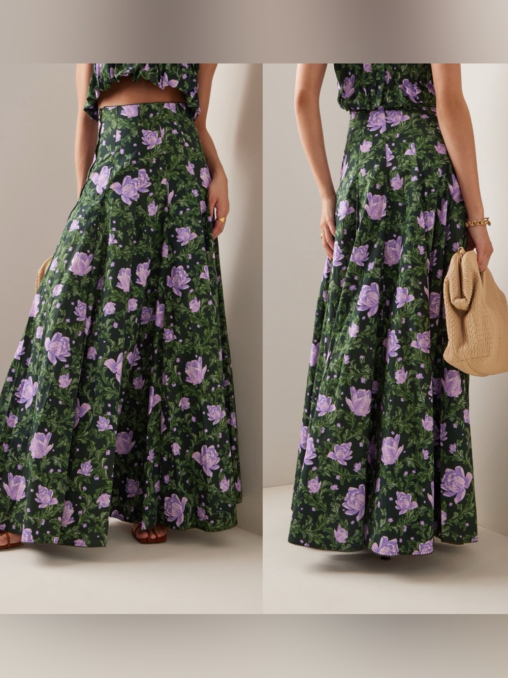 Agua by Agua Bendita Exclusive Mimosa Floral Cotton Maxi Skirt L - Picture 5 of 6